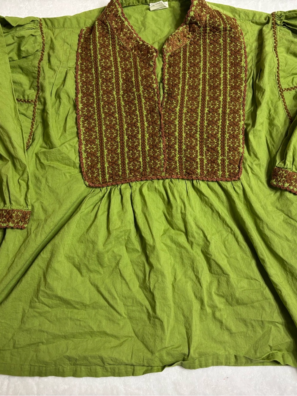 Olive Green Embroidered Women's Peasant Tunic
